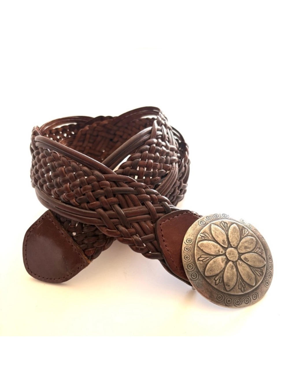 New York & Company Woven Belt with Pewter Concho Buckle